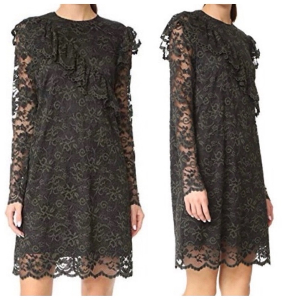 Ganni Flynn Mini Lace Dress in Dark Green Size 34/4 - Picture 1 of 9
